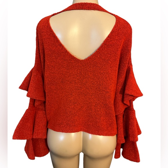 Red Sweater Tiered Ruffled Sleeve Pullover Oversized Sweater  ~ Size S ~ Women’s - Picture 3 of 8